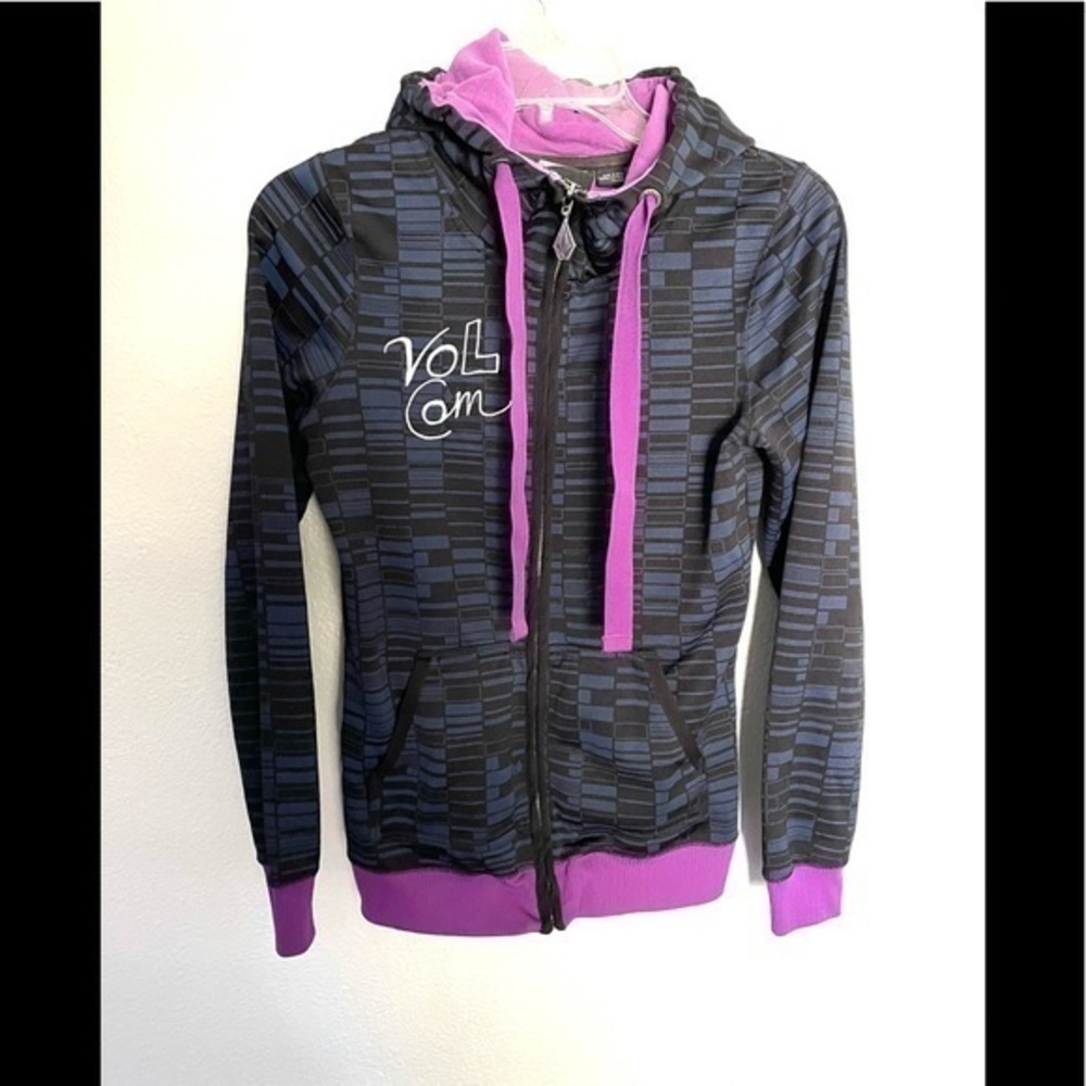VOLCOM black & purple  full zip hooded jacket -XS
